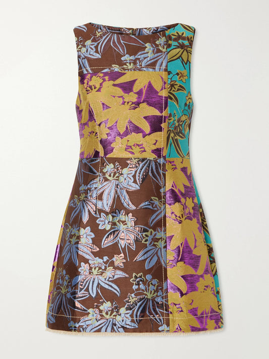 ALÉMAIS Bodie Frayed Patchwork Floral-jacquard Mini Dress