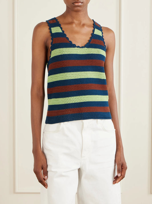 Santos Striped Crocheted Cotton Tank