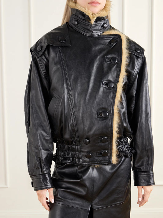 ISABEL MARANT Valina Double-breasted Shearling-trimmed Leather Jacket