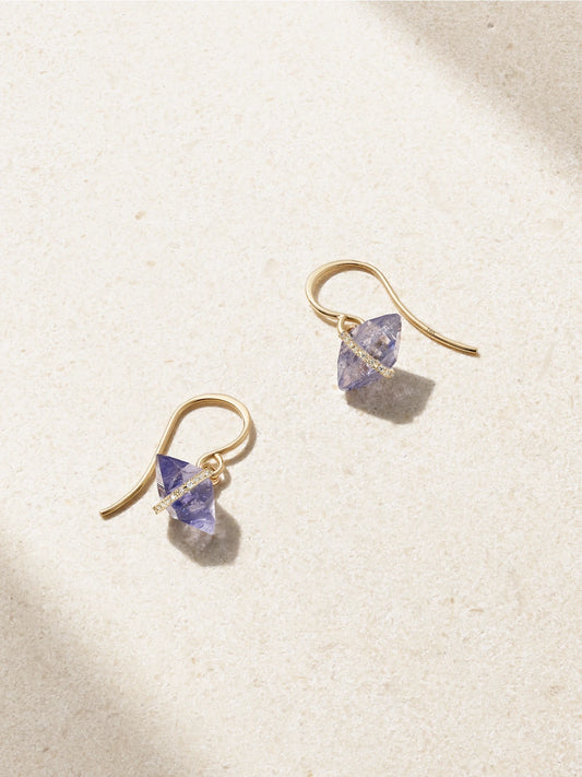 14-karat Recycled Gold, Iolite And Herkimer Diamond Earrings