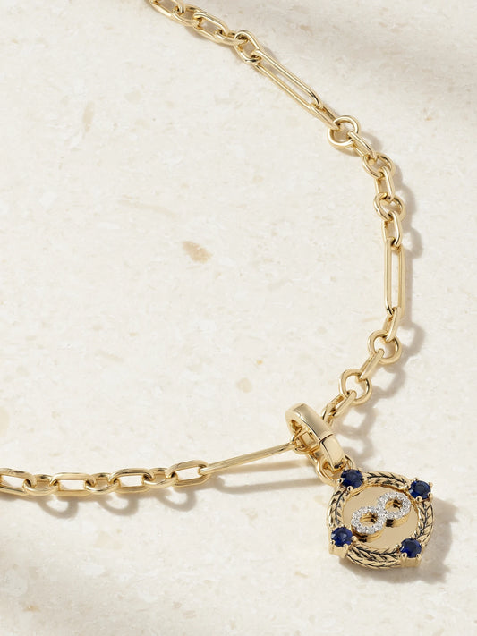 Infinite Gratitude + Fine Mixed Clip 18-karat Gold Diamond And Sapphire Necklace