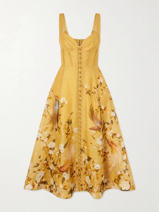 Zimmermann Momentum Corded Floral-print Linen And Silk-blend Woven Midi Dress