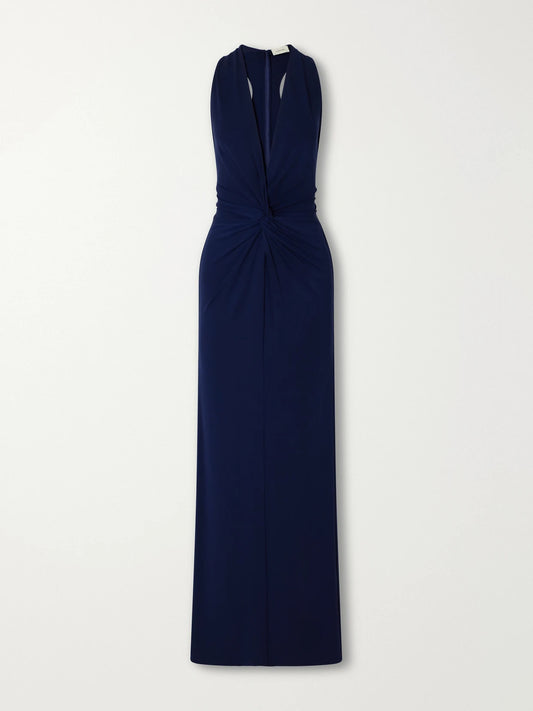 Ilkyaz Ozel Didyma Knot-detailed Stretch-jersey Halterneck Gown