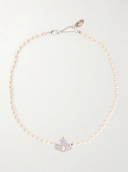 Vivienne Westwood Olympia Platinum, Quartz And Pearl Necklace