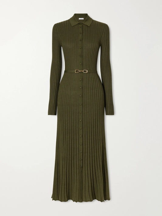 Gabriela Hearst Tenes Belted Ribbed Cashmere And Silk-blend Midi Dress