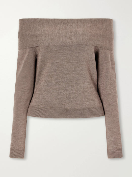 SIMKHAI Delphia Off-the-shoulder Mélange Merino Wool Sweater