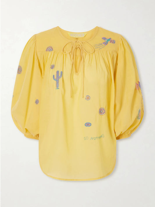 The Breeze Embroidered Cotton-blend Voile Blouse