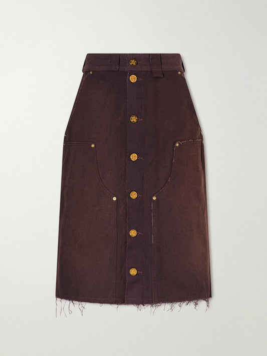 Willy Chavarria Workwear Faded Frayed Cotton Duck-canvas Knee-lenght Skirt