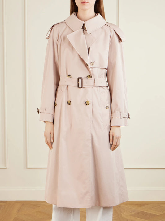 Fitzorvia Double-breasted Belted Cotton-gabardine Trench Coat