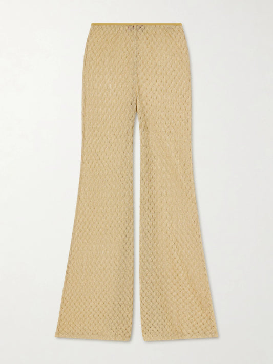 Metallic Crochet-knit Flared Pants