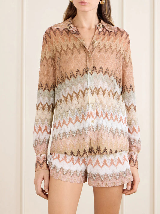 Striped Metallic Crochet-knit Shirt