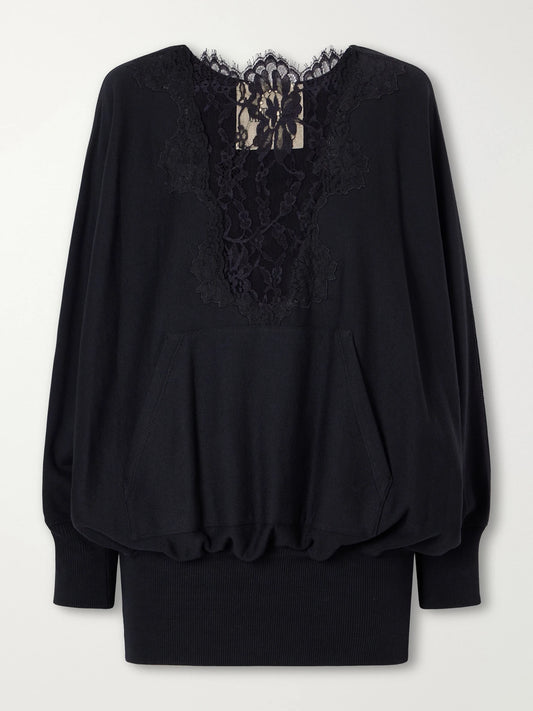 Valentino Garavani Lace-trimmed Cotton-jersey Sweatshirt