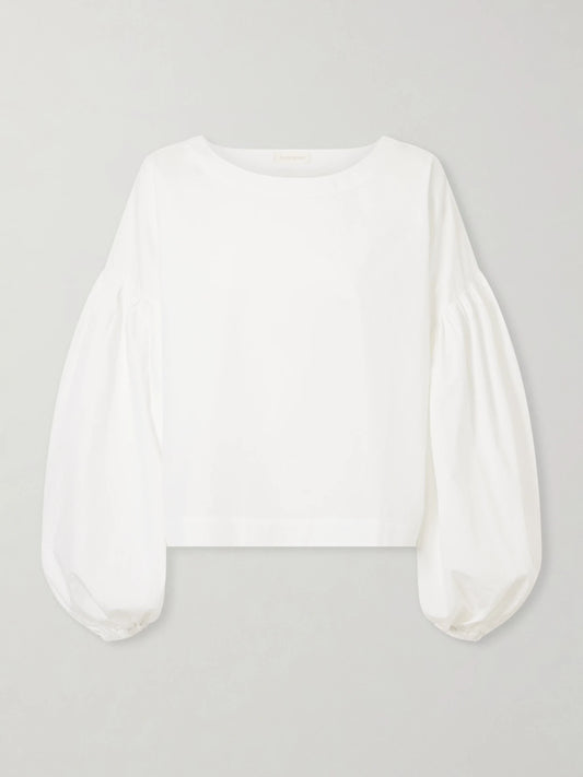 Balon Cropped Gathered Cotton-poplin Blouse
