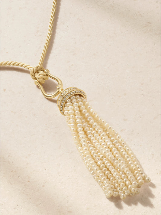 By Pariah Reverie Tassel 14-karat Recycled Gold, Diamond And Pearl Necklace