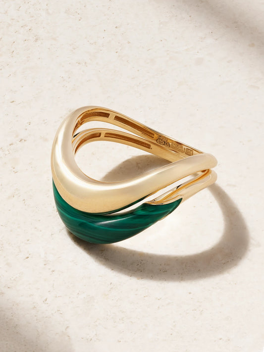 Boa Stackable Set Of Two 18-karat Gold Malachite Rings
