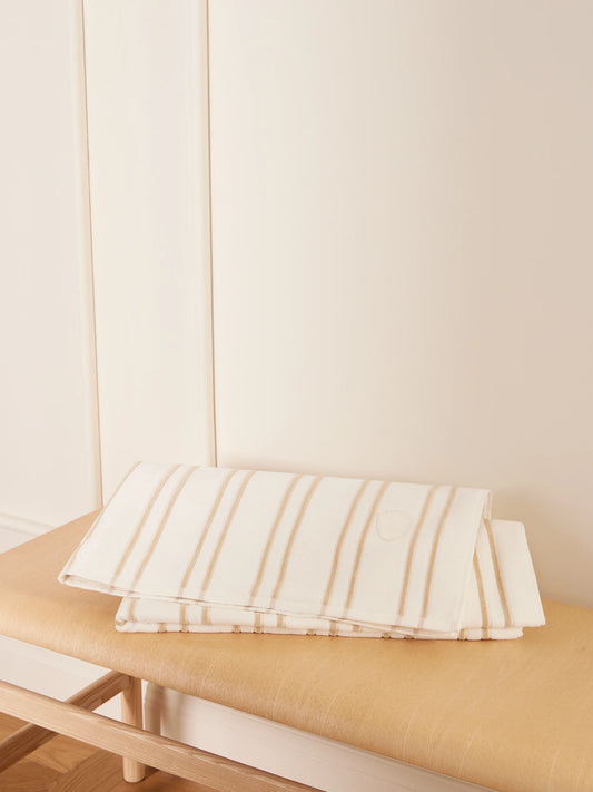 Embroidered Striped Cotton-terry Beach Towel