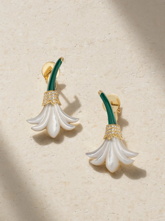Small Flower 18-karat Gold Multi-stone Earrngs