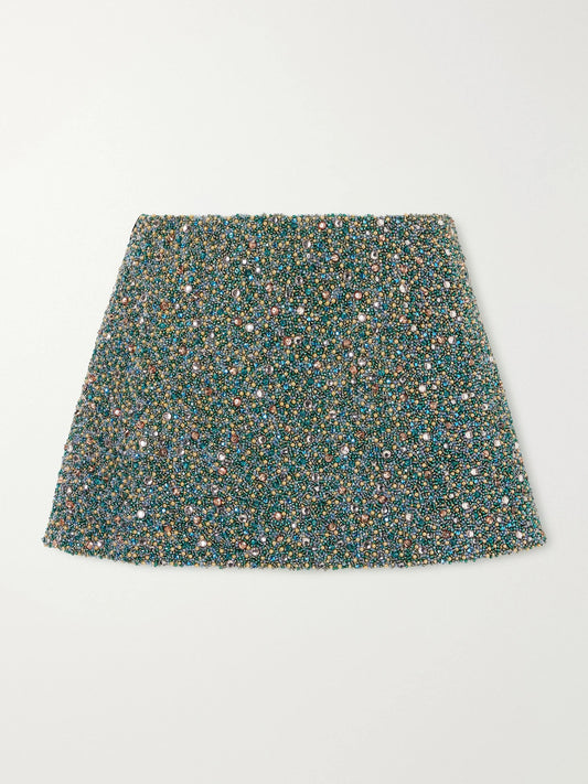 Clio Peppiatt Ayla Embellished Stretch-mesh Mini Skirt