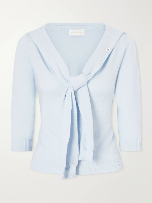Logo-appliquéd Tie-detailed Wool Sweater