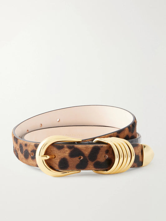 Déhanche Hollyhock Embellished Leopard-print Calf-hair Embossed-leather Belt