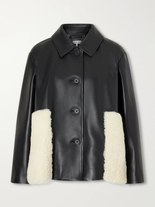 LOEWE Shearling-trimmed Leather Jacket
