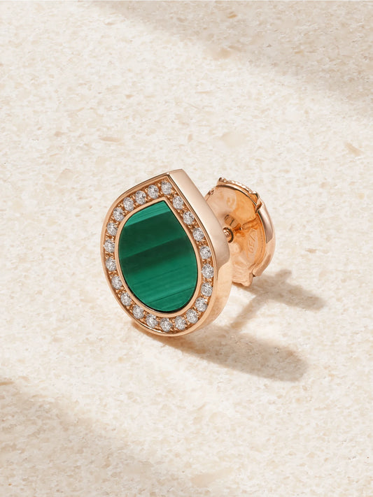 Antifer 18-karat Rose Gold, Malachite And Diamond Single Earring
