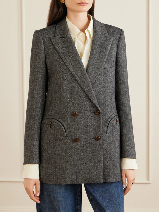 Everyday Double-breasted Herringbone Wool-blend Blazer