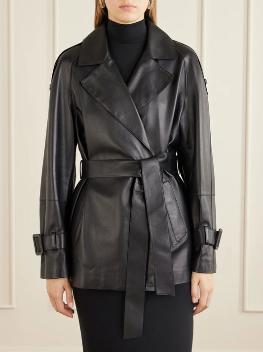 Nour Hammour Nera Belted Leather Jacket