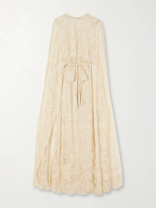 Zimmermann Valiant Belted Cape-effect Lace Maxi Dress