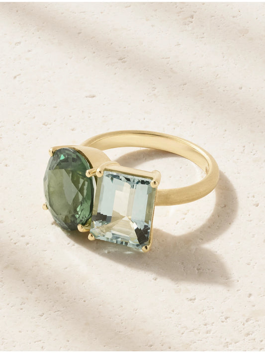 Gemmy Gem 18-karat Gold, Tourmaline And Aquamarine Ring