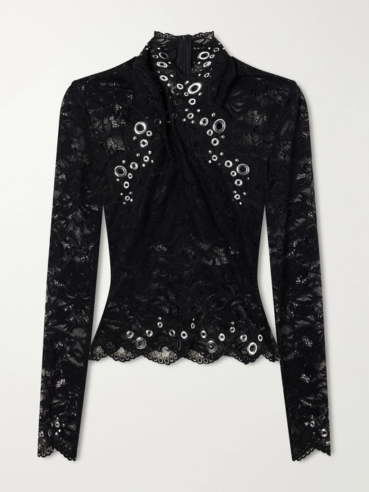 RABANNE Eyelet-embellished Layered Lace Top