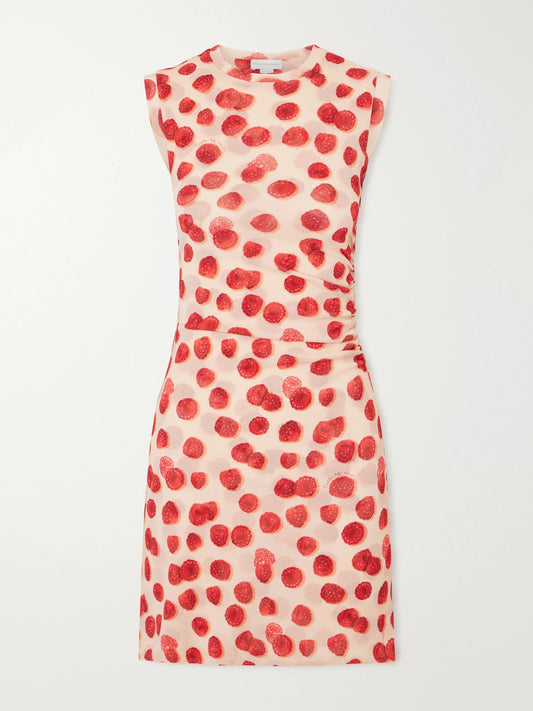 Gathered Printed Mesh Mini Dress