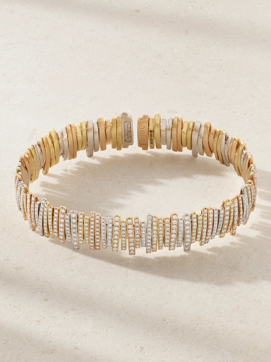 18-karat White, Rose And Yellow Gold Diamond Bangle