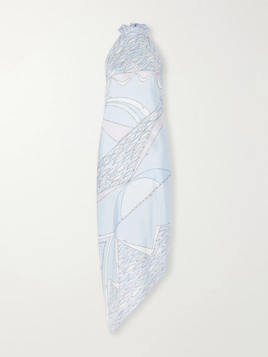 PUCCI Asymmetric Printed Silk-twill Halterneck Midi Dress