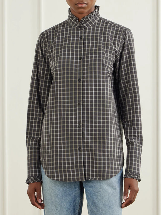 Nili Lotan Elio Ruffle-trimmed Checked Cotton Shirt