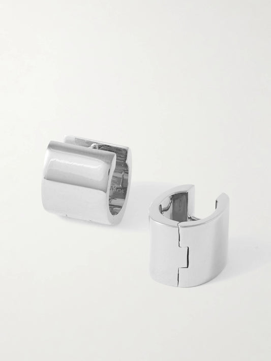 Petite Signature Recycled Rhodium-plated Hoop Earrings