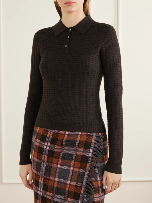 Guest In Residence Shrunken Waffle Cashmere Polo Sweater