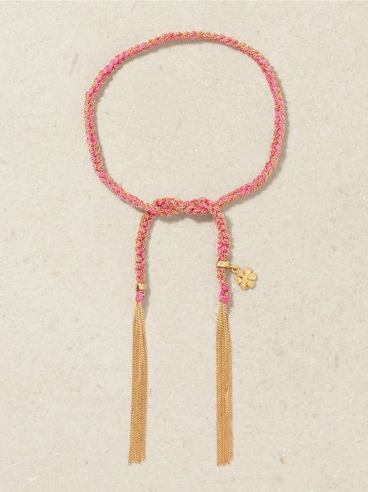 Lucky Friendship + Flower 18-karat Gold And Silk Bracelet