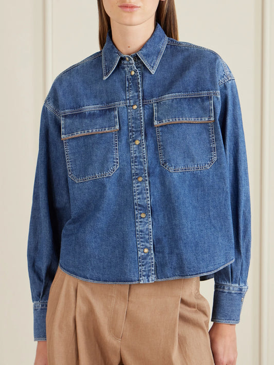 Bead-embellished Denim Shirt