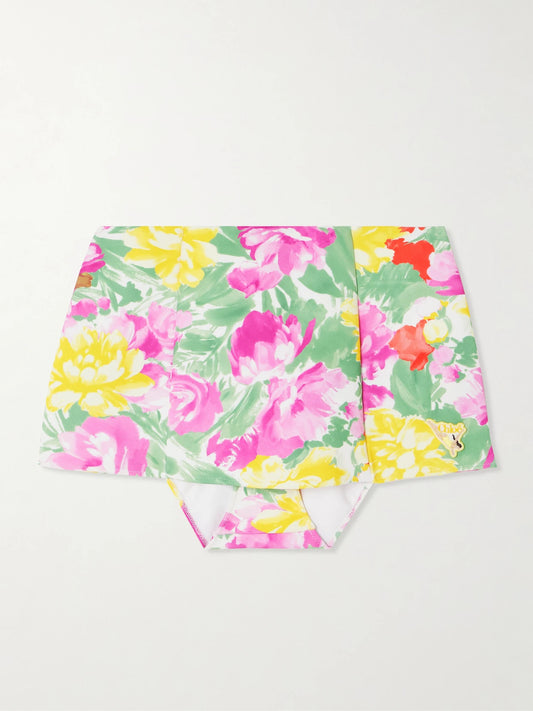 Appliquéd Floral-print Bikini Skirt
