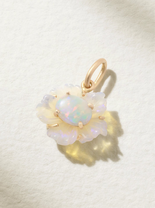 Tropical Flower 18-karat Rose Gold Opal Pendant