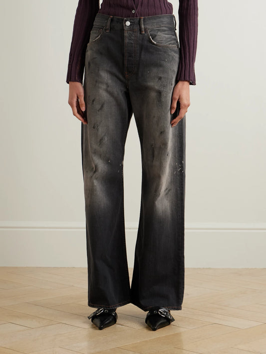 2021 Distressed Low-rise Wide-leg Organic Jeans