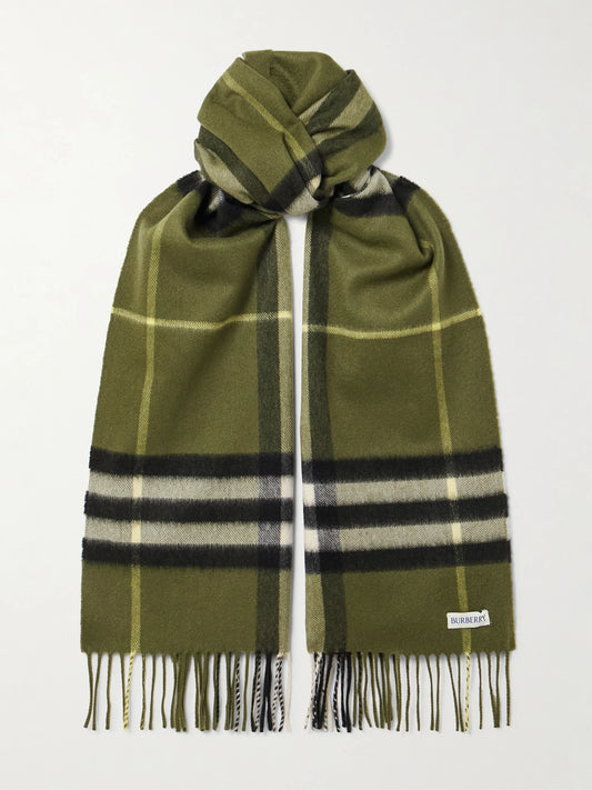 Fringed Checked Cashmere Scarf