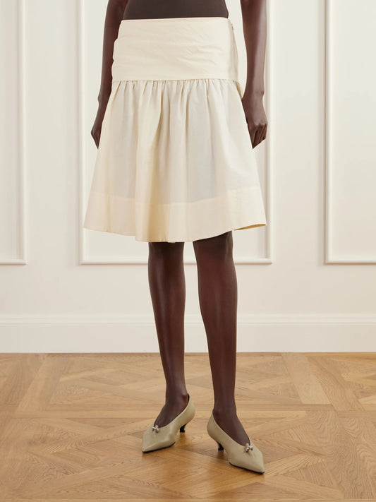 ST. AGNI Gathered Cotton-poplin Knee-length Skirt