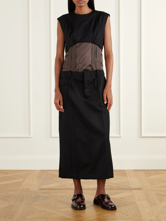 Marni Satin-trimmed Wool-twill Midi Dress