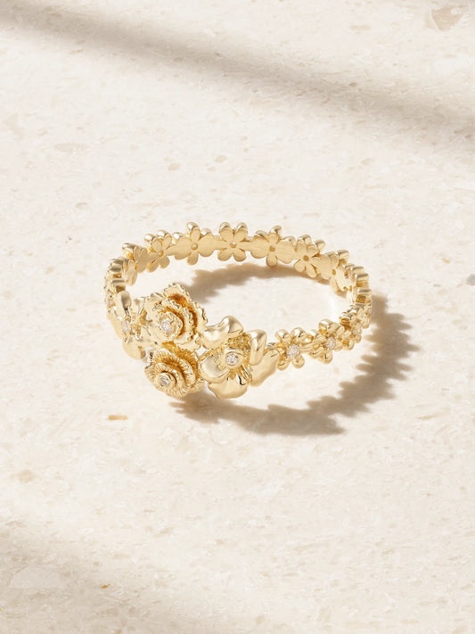 Flower Cluster 14-karat Gold Diamond Ring