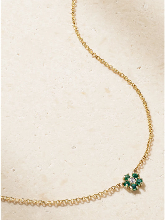 Jennifer Meyer Mini Flower 18-karat Gold, Emerald And Diamond Necklace