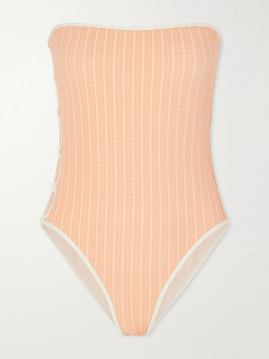 Golden Embellished Cut-out Jacquard Swimsuit