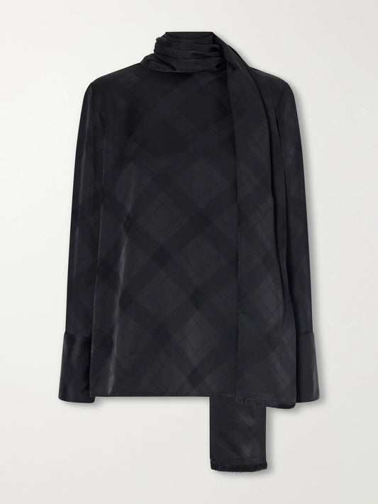 RÙADH The Luss Tie-detailed Checked Satin Blouse