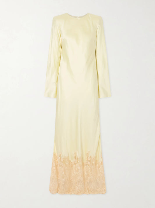 Lace-trimmed Satin Maxi Dress
